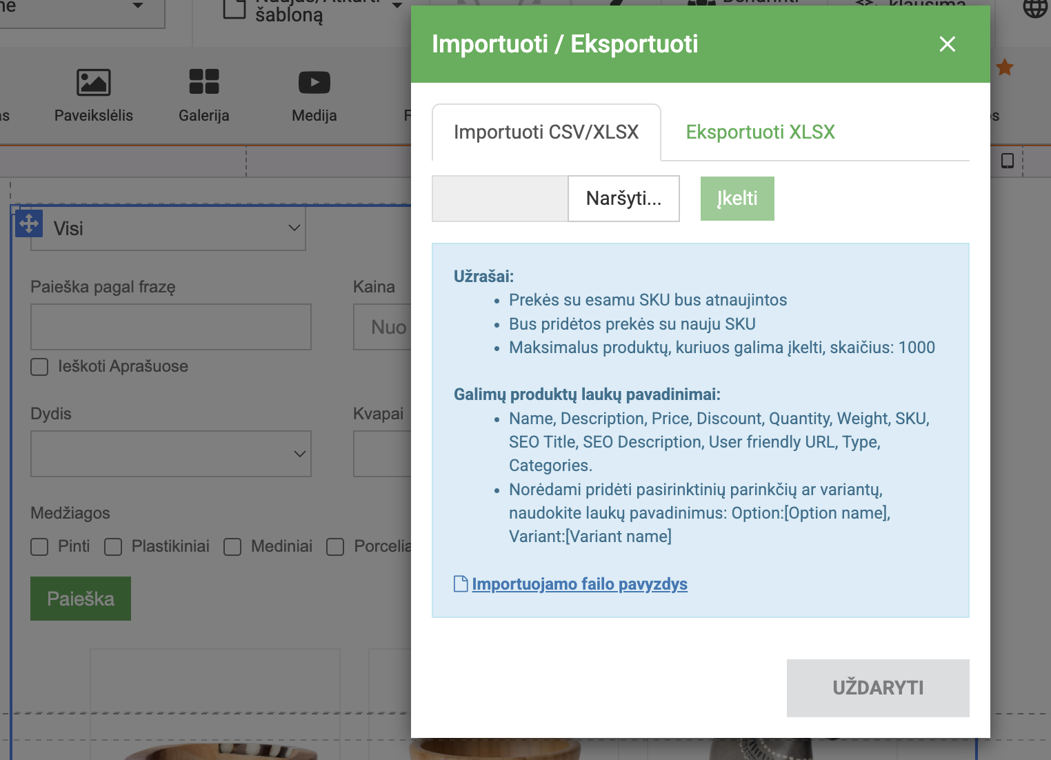 Importo produkto vaizdas parduotuvėje